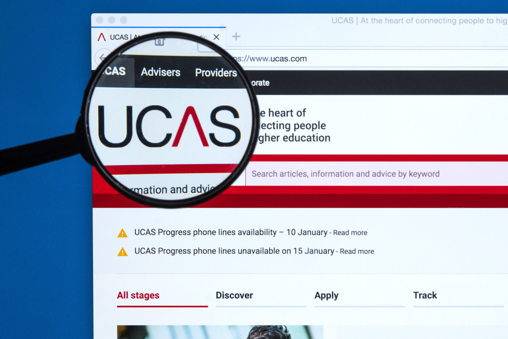 Closeup of UCAS logo on the offical UCAS website.