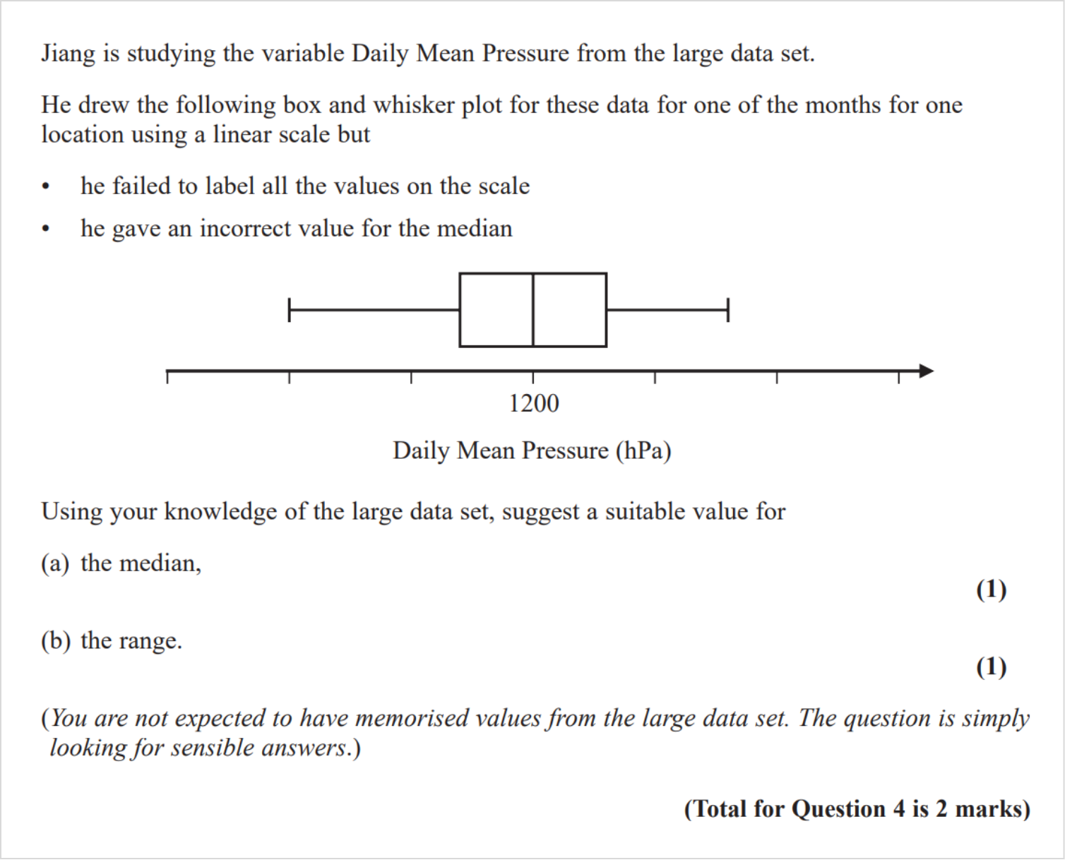 Large Data Set question Edexcel 2022.