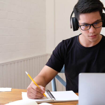 Student taking part in a PMT Education one-day online exam preparation course.